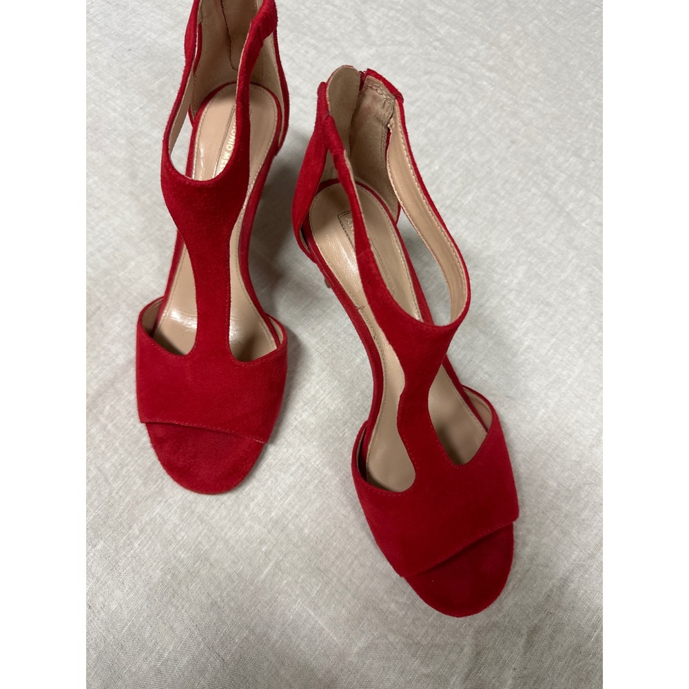 Antonio Melani Red Suede T-Strap Stiletto Heels Womens 7.5 M Open Toe Back Zip